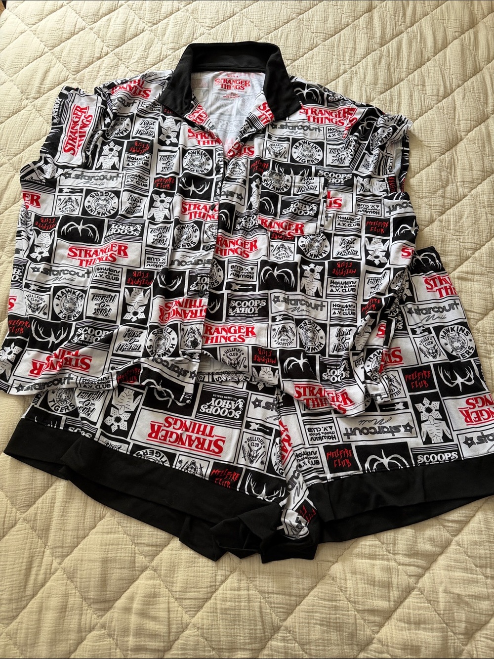 Netflix Stranger Things Black White Red Graphic Pajama Set